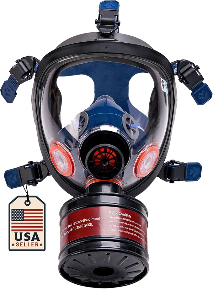 Survival & Tactical Full Face Gas Mask Respirator - Heavy-Duty Anti-Fog Air Filtration Mask with 40mm Activated Charcoal Filter for Vapor & Particulates