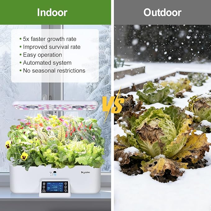 17-Pods Hydroponic Growing System with Dual Fans 24W Full-Spectrum Grow Light & Smart Control Panel for Indoor Gardening for Vegetables Herbs