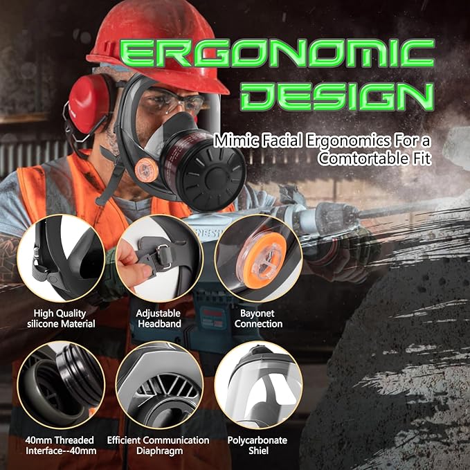 HANUU Gas Masks Survival Nuclear and Chemical, Gas Mask with 40mm Activated Carbon Filter and P-A-1 Filters, Tactical Full Face Respirator Mask for Vapor Chemicals Spray Paint Resin Dust (2 Pack)