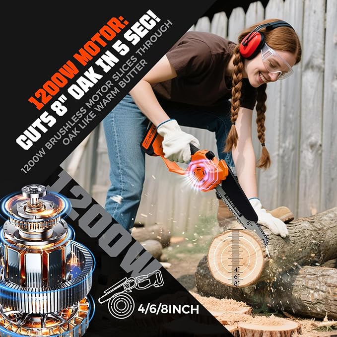 8'' Electric Pole Saws for Tree Trimming, Cordless 2-in-1 Pole Saw & Mini Chainsaw with Extension Pole, Battery Powered with 2x4.0Ah Batteries and Charger, Max 16FT Reach for Pruning
