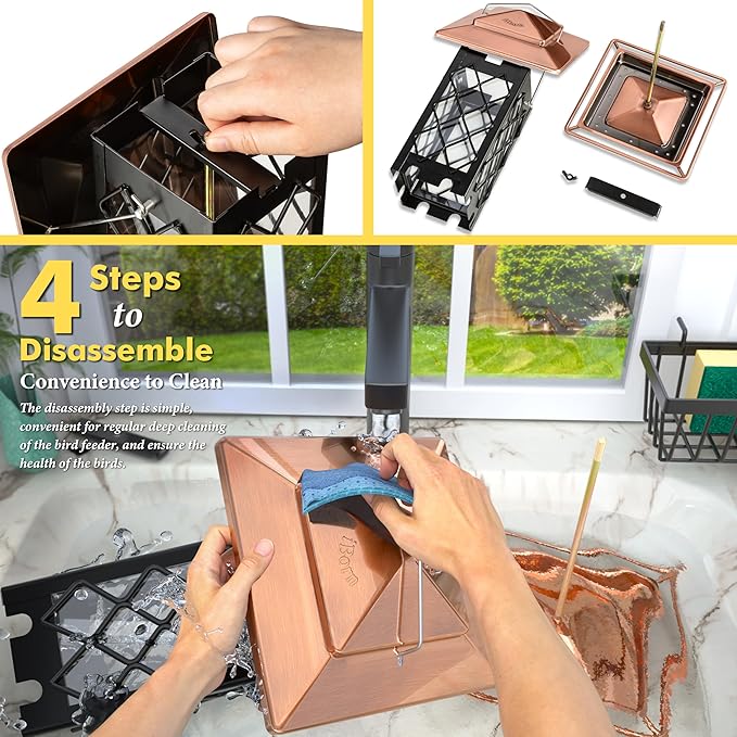 iBorn Bird Feeders for Outdoors, Metal Bird Feeder, Wild Bird Feeders for Cardinal, 2.4LBS Capacity,18cm Large Roof, Lantern Style, Brush Copper