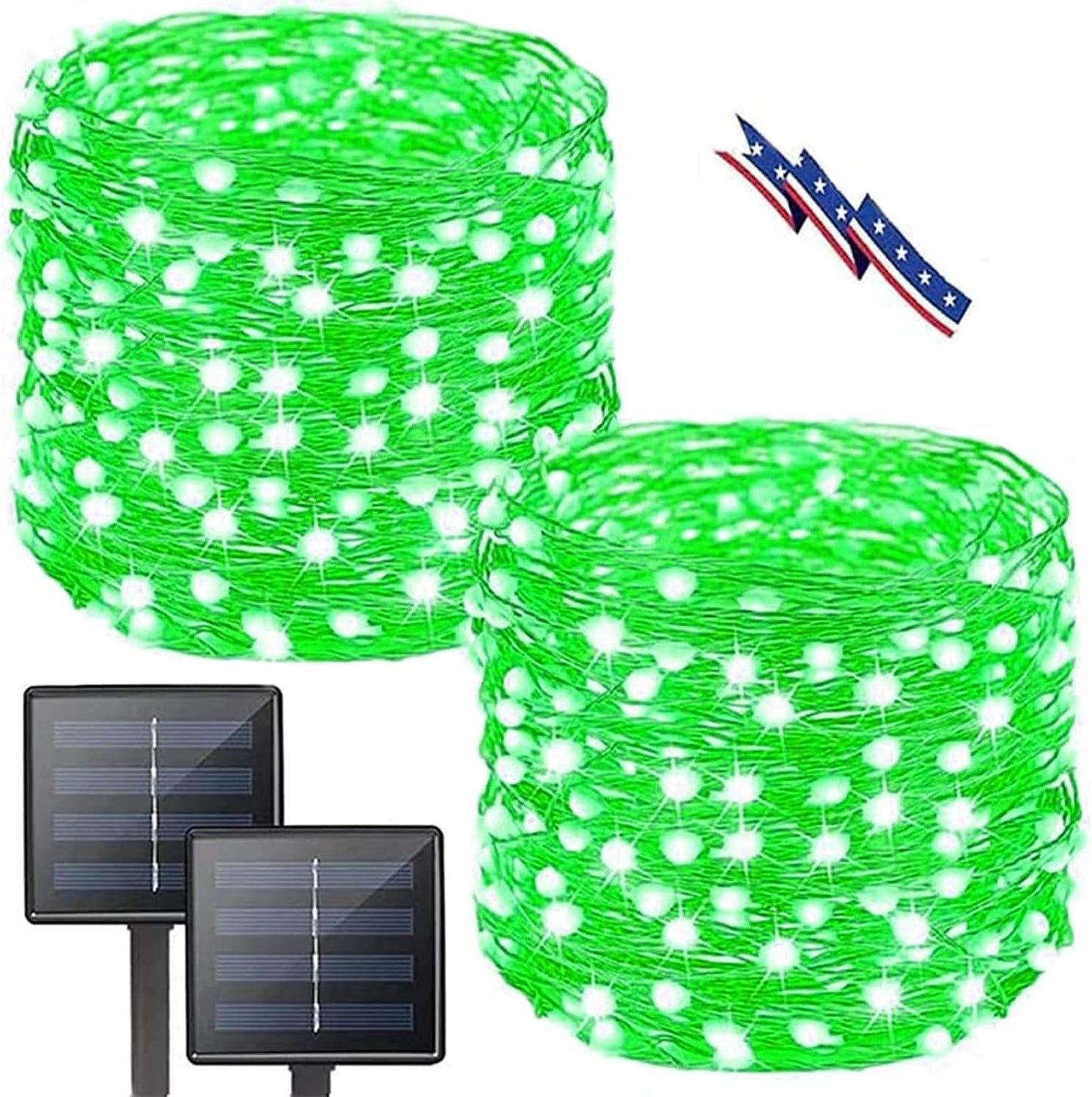 Solar String Lights Outdoor, 2 Pack 80FT 200 LED Solar Halloween Twinkle Lights Outside Waterproof Copper Wire 8 Modes Solar Fairy Lights for Garden Tree Party Birthday Halloween Decoration (Green)