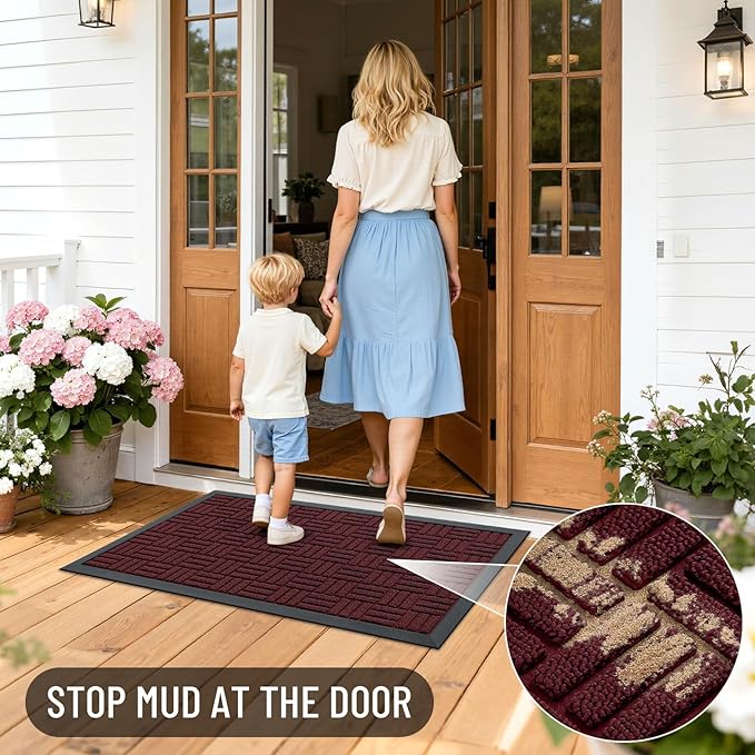OLANLY Front Door Mat Outside Entrance 71x47, Absorbent, Heavy Duty Sturdy Natural Rubber Doormat Indoor Outdoor, Non-Slip, Stain and Fade Resistant, Low Profile Floor Mat for Entryway, Burgundy