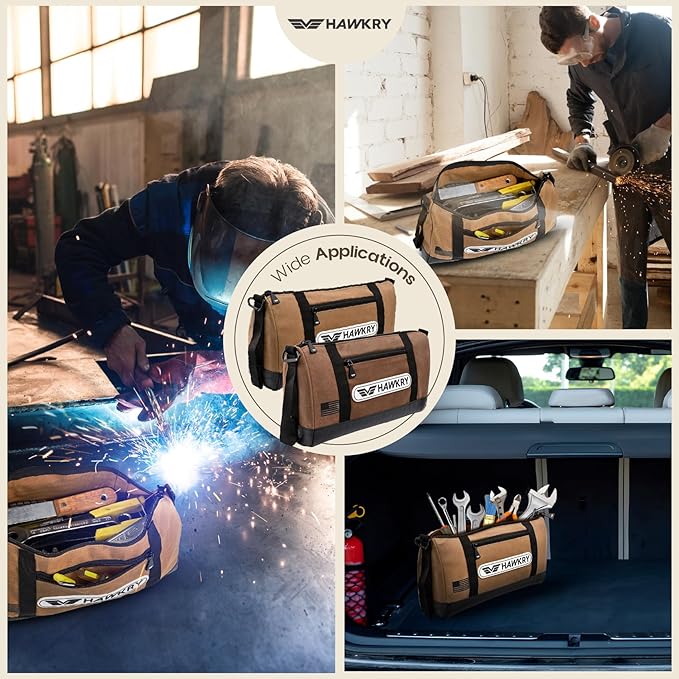 HAWKRY Heavy Duty Canvas Tool Bag Set of 2 – Waterproof Canvas Zipper Pouch, Garden Tool Bag, Construction Bags Heavy Duty, Small Zipper Pouch, Motorcycle Tool, Multipurpose Fishing Bag