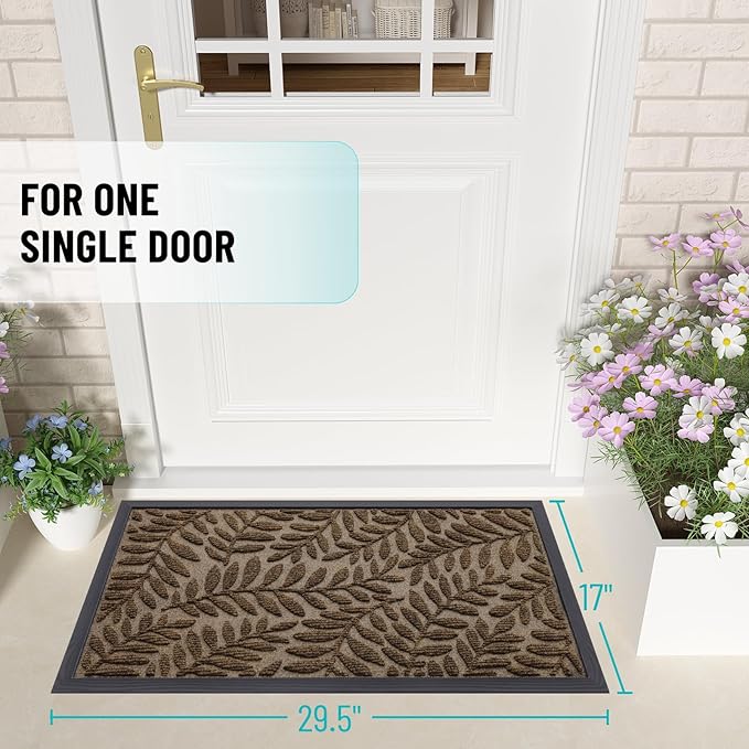 OLANLY Door Mat Indoor Outdoor Entrance, 47x32, Waterproof All-Weather All-Season Doormat, Sturdy Natural Rubber, Stain and Fade Resistant, Low Profile, Easy Clean Patio Entryway Mat, Medium Brown