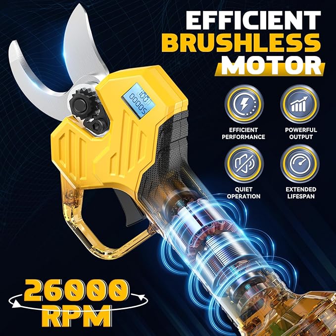 Electric Pruning Shears Compatible with DeWALT 20V (No Battery) – 26000RPM Cordless Brushless Motor Garden Tool, 0.8-2 inch Max Cutting Diameter Tree Trimmer with LCD Display & SK7 Blades