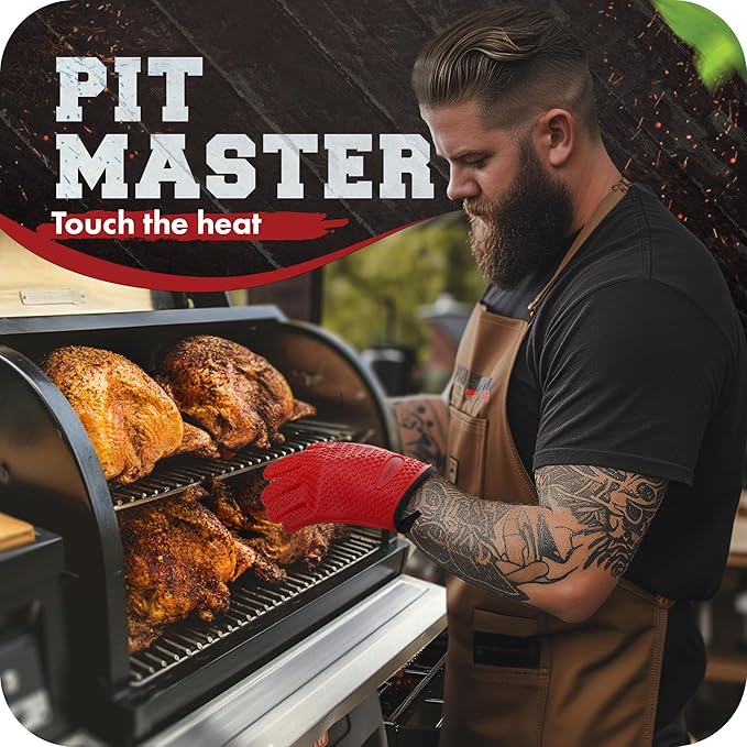 KITCHEN PERFECTION Silicone Smoker Oven Gloves -Extreme Heat Resistant BBQ Gloves -Handle Hot Food Right on Your Grill Fryer&Pit|Waterproof Grilling Cooking Baking Mitts|Superior Value Set +3 Bonuses