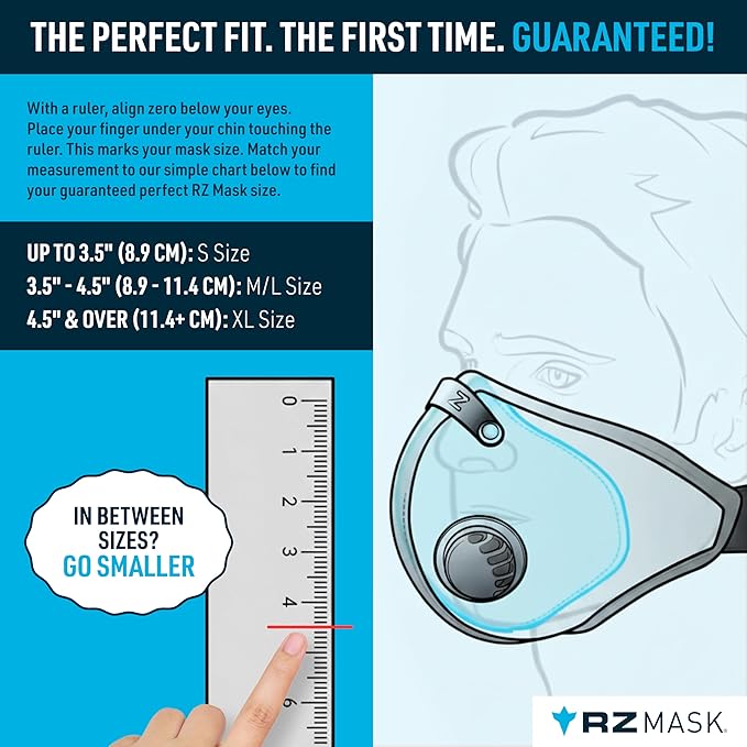 RZ Mask RZM3 - Patented Dust Mask w/ 99.8% Carbon Filtration, Anti Fogging, 360° Seal with 3 Straps, 50% Better Breathability