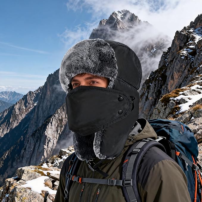 mysuntown Winter Hats for Women Men Trapper Ushanka Hat with Ear Flaps Warm Russian Bomber Hats for Cold Weather