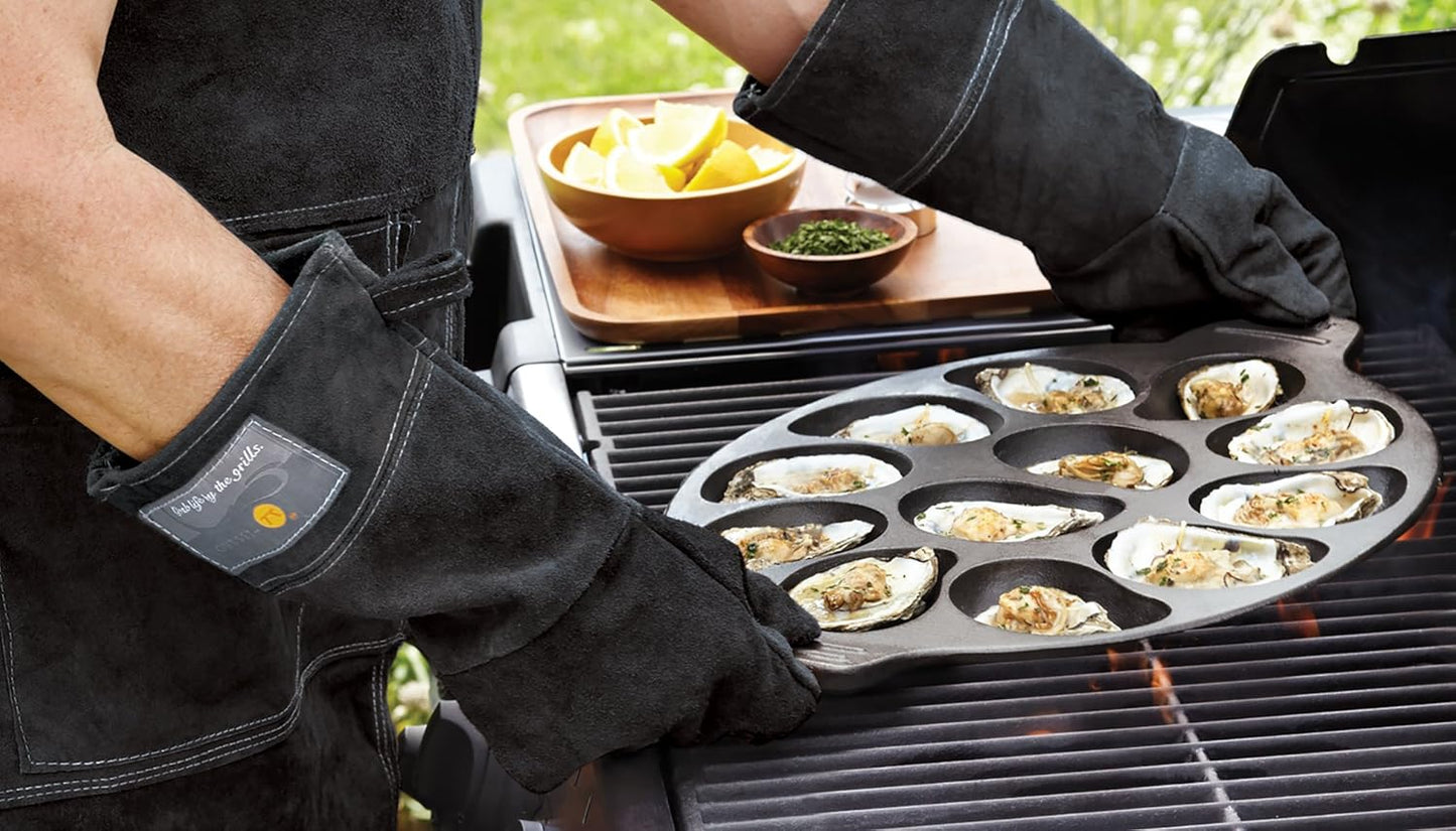 Outset 76604 Leather One-Size Grill Gloves, 15 inch, Black