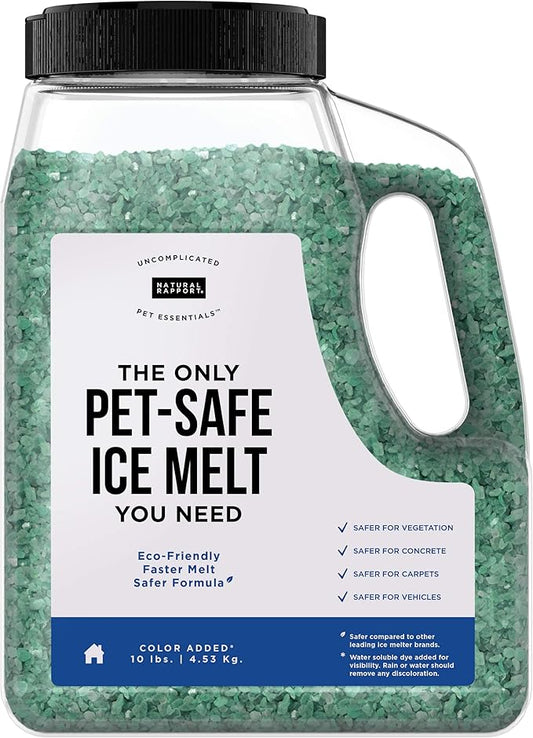 Natural Rapport Pet Friendly Ice Melt - Calcium Chloride Free, Pet Safe Ice Melter, Rock Salt Alternative - Time Release Deicer Formula Lasts 3X Longer (10 lb)