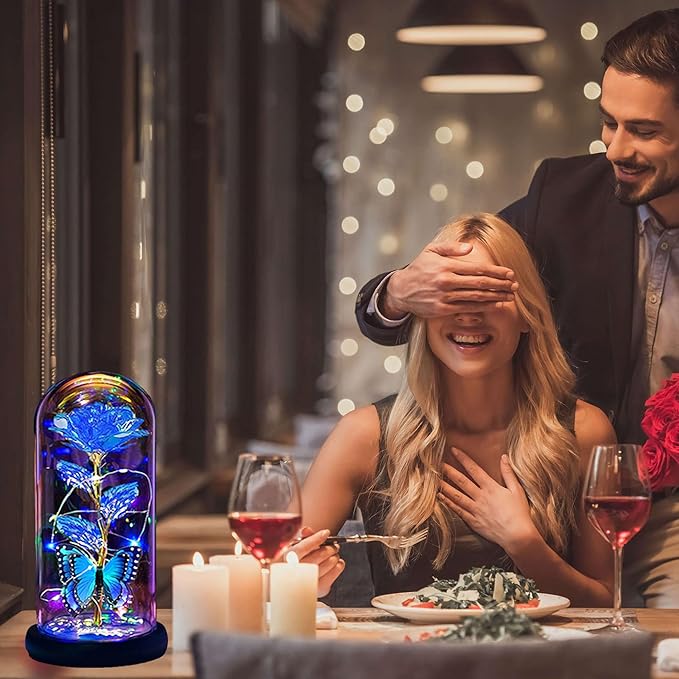 Valentines Day Gifts for Her,Valentines Day Rose Flowers Gifts for Mom Girlfriend Women Wife,Birthday Gifts for Women, Valentines for Her,Glass Flowers Light Up Rose Gifts for Mom,Blue Rose