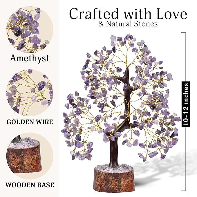 FASHIONZAADI Amethyst Crystals Tree of Life - Stones and Crystals - Bonsai Tree - Good Luck Gifts for Women - Meditation Accessories - Chakra Stones Decor