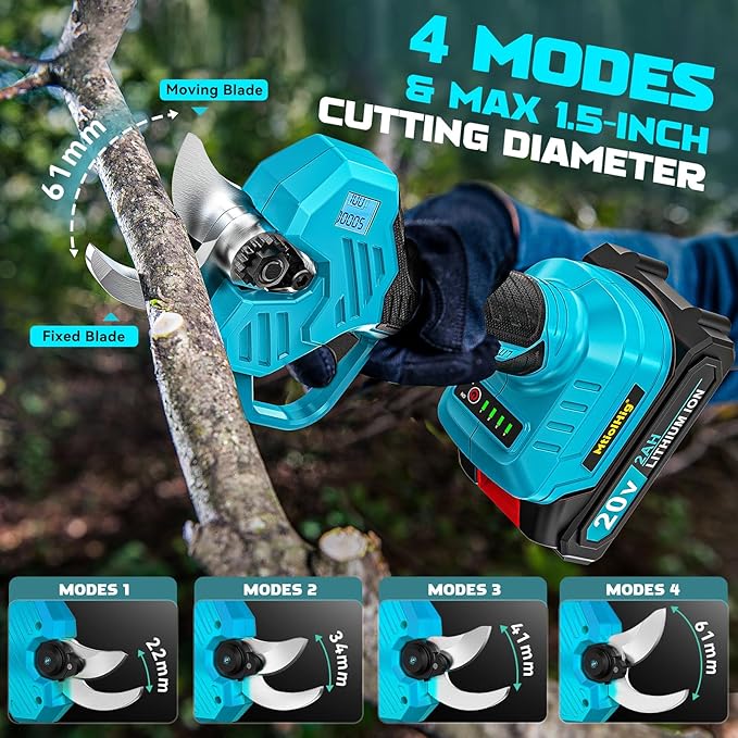 Electric Pruning Shears, 0.8-2 Inch Cutting Diameter Brushless Electric Pruner with 2 x 2.0Ah Rechargeable Batteries, Cordless Electric Scissors - with LCD Display for Tree Branch