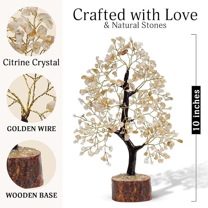 FASHIONZAADI Crystal Tree Gifts for Women, Chakra Healing Citrine Crystals Handmade Money Tree of Life for Home and Office Desk Decoration, Reiki Healing, Good Luck, Positive Energy, Birthday Gifts