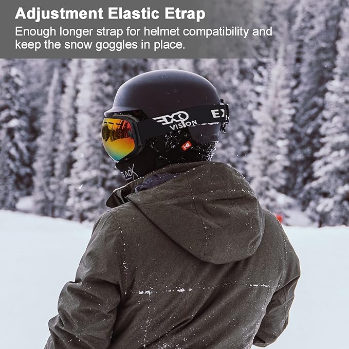 EXP VISION Snowboard Ski Goggles Men Women Youth, Anti Fog OTG Winter Snow Goggles Spherical Detachable Lens