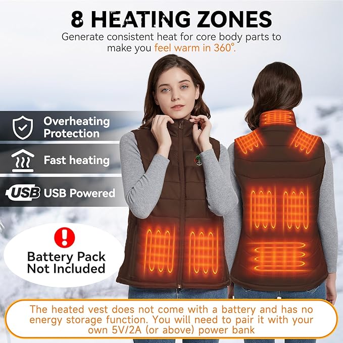 KOVNLO Heated Vest Women, (Battery Pack Not Included) Smart Controller With Lights-out, Electric Warming Heated Jackets