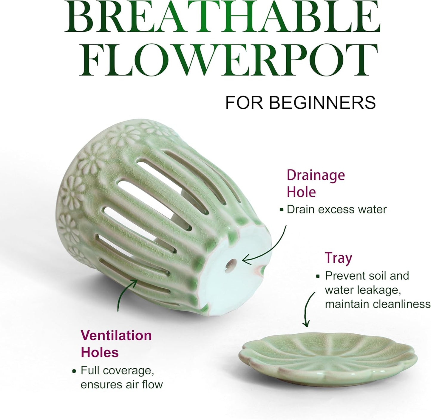 5" Ceramic Orchid Pot with Saucer: Ceramic Orchid Planter for Repotting - Plant Flower Pots for Orchid Indoor Outdoor - Orchid Pots with Holes - Orchid Container with Drainage Holes and Tray