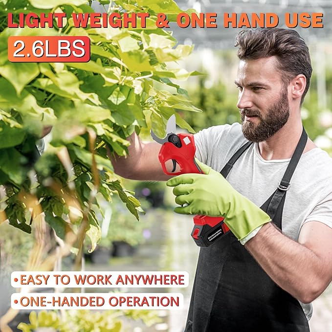 Electric Pruning Shears, Professional Cordless Pruning Shears with LCD Display, Electric Pruner Battery Powered with 2 PCS Rechargeable 2Ah Lithium Battery, 1.6Inch (40MM) Cutting Diameter