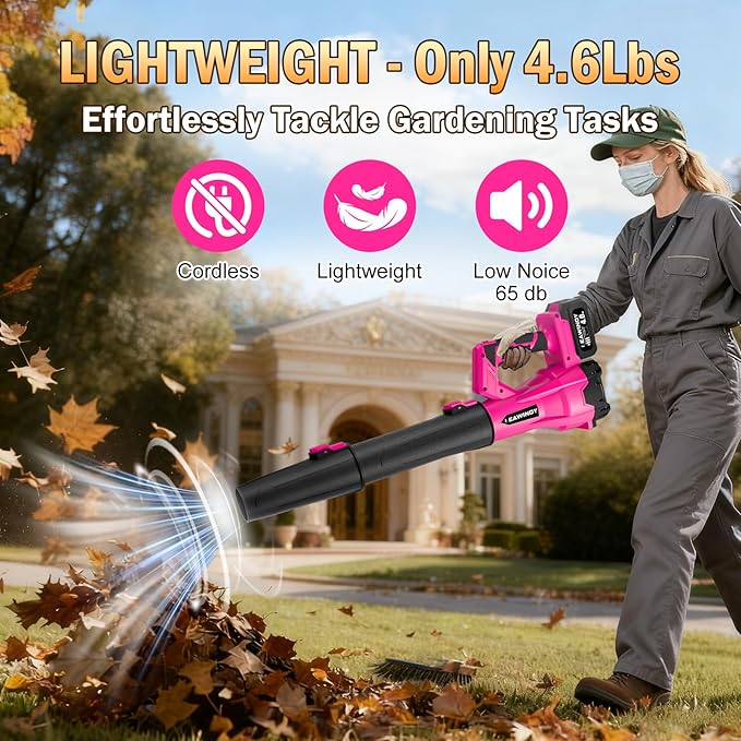 Cordless Leaf Blower, 21V Battery Leaf Blower with 6-Speed Levels, Handheld Lightweight Blower & 2 Extended Tubes, Snow Blower for Blowing Leaves, Lawn, Garden, Garage, Yard, Valentine's Day Gift