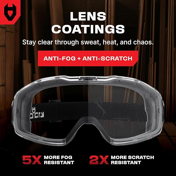 NoCry Anti Fog Safety Goggles Over Glasses For Men And Women — ANSI Z87.1 Premium Anti Scratch & UV380 — Eye Protection with Panoramic Lens & Adjustable Strap — Perfect Dust Goggles for Chemistry Lab