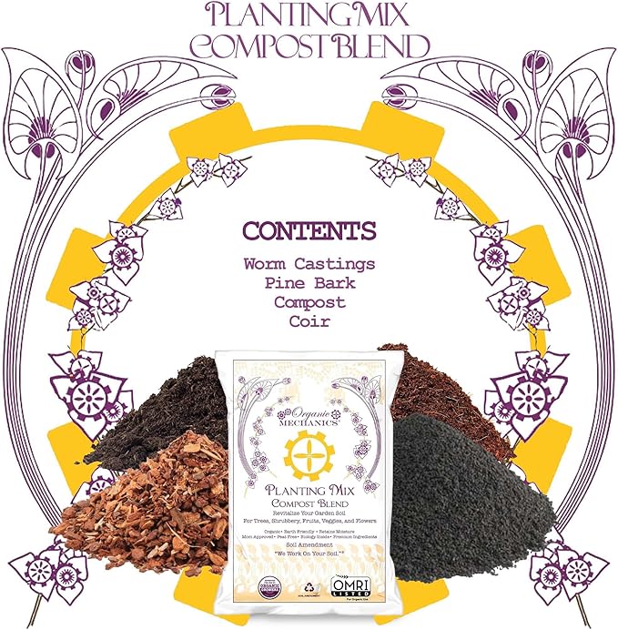 Organic Mechanics Planting Mix Compost Blend, 1 Cu Ft - Revitalizes Garden Soil with Compost, Pine Bark, Coconut Coir, and Worm Castings for Raised Beds, Gardens & More - Peat-Free & Eco-Friendly