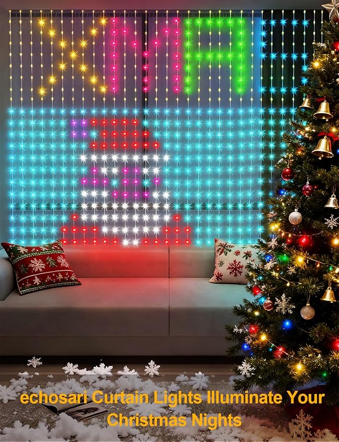 echosari Smart Curtain Lights Plug in, 400 LED Curtain Lights with App Programmable 6.6 x 6.6ft RGB&IC DIY Pattern Music Sync for Bedroom Backdrop Decor