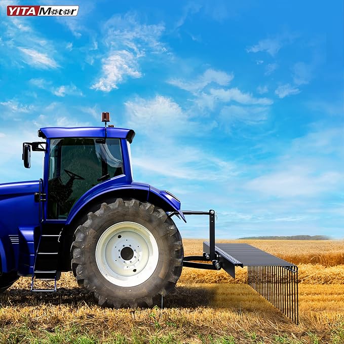YITAMOTOR 72" Tow Behind Landscape Rake, 3 Point Quick Hitch Lawn Dethatcher Rakes with 32 Steel Tines for Category 1 Tractors, Heavy Duty Powder Coated Finish Tools for Leaves, Pine Needles, Straw