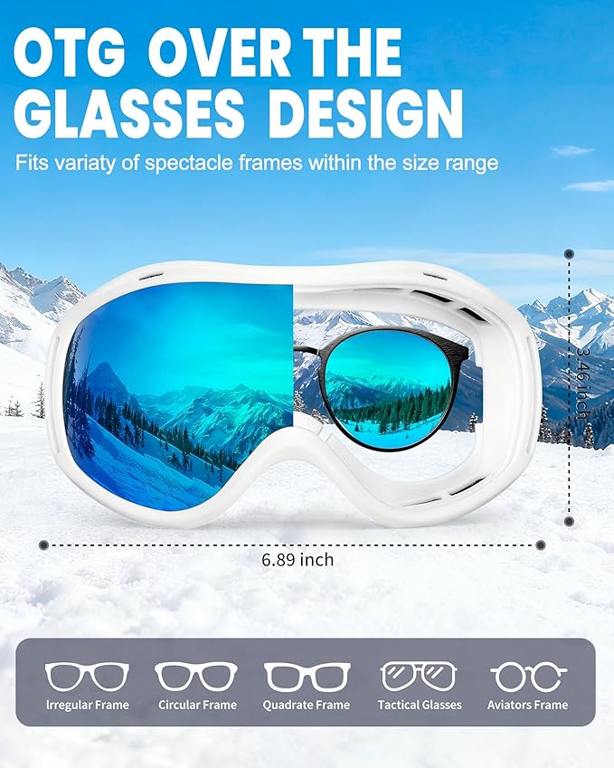 AVV Ski Goggles UV Protection, Anti-Fog Snowboard Snow Goggles OTG for Men Women Adults & Youths