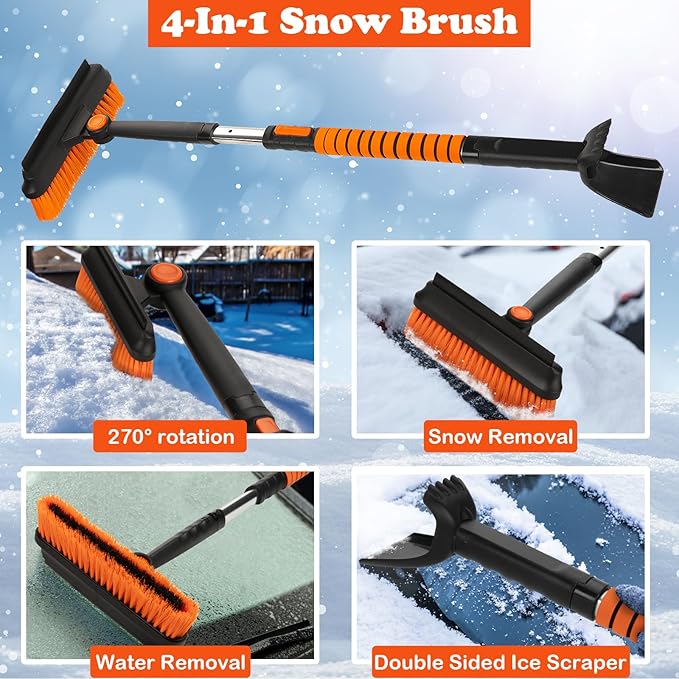 41" Snow Brush and Shovel Kit with Ice Scraper for Car Windshield, Winter Essentials 5 in 1 Extendable 270° Pivoting with Foam Grip Snow Brush Broom and Emergency Shovel for Car Truck SUV Vehicle