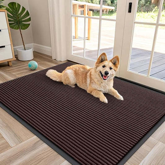 OLANLY Front Door Mat Indoor Outdoor Entrance, Waterproof Heavy Duty Doormat, Fade Resistant, Low Profile, Easy Clean Patio Porch Welcome Floor Mats for Entry, 47x34, Brown