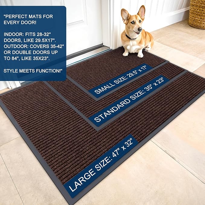 OLANLY Front Door Mat Indoor Outdoor Entrance, Waterproof Heavy Duty Doormat, Fade Resistant, Low Profile, Easy Clean Patio Porch Welcome Floor Mats for Entry, 71x30, Brown
