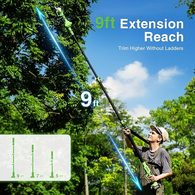 Electric Pruning Shears with Pole: 1.6" Cutting Diameter 2-in-1 Cordless Pole Pruner - 2 Pcs 4.0Ah Batteries, Brushless Motor, Extra SK5 Blade, Branches Cutter for Flower Tree Trimming