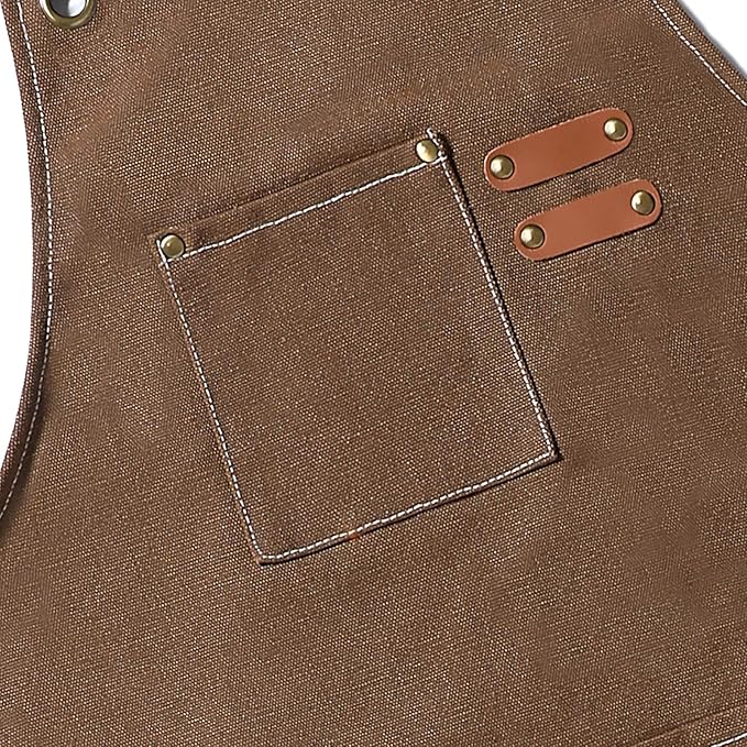 AFUN Chef Aprons for Men Women with Oversized Pockets, 16-Ounce Cotton Canvas Cross Back Heavy Duty Work Apron (Brown)