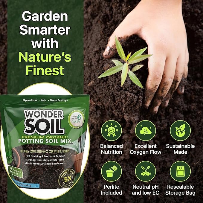 WONDER SOIL | Organic Potting Soil | 12 QUARTS of Ready to Plant Coco Coir Fully Loaded with Nutrients | 3 LBS Bag Expands to 12 Quarts of Indoor Outdoor Soil | Incl Worm Castings, Perlite