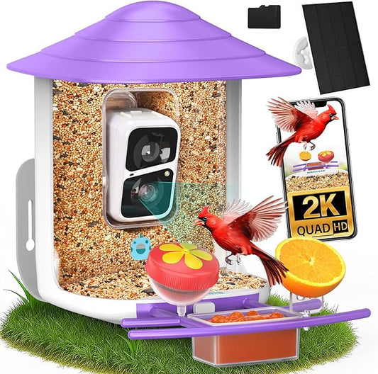 birdsnap® TUC Bird Feeder with Camera 2K HD, Solar Panel 32GB Card 4-in-1 Perch, 160°View Auto Detect & Notify AI Identify Video Bird Camera Wireless Outdoors Ideal Gift for Birds Lover