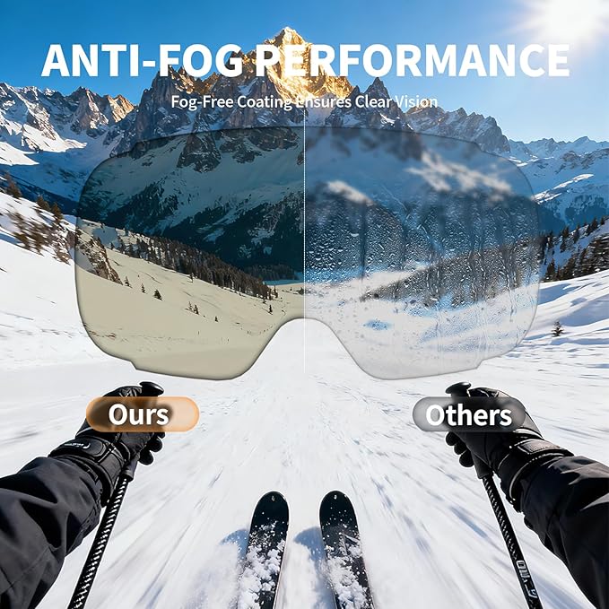 Ski Goggles for Men Women Adult & Youth, OTG Snowboard Goggles Anti Fog, Snow Goggles UV Protection Wide Vision