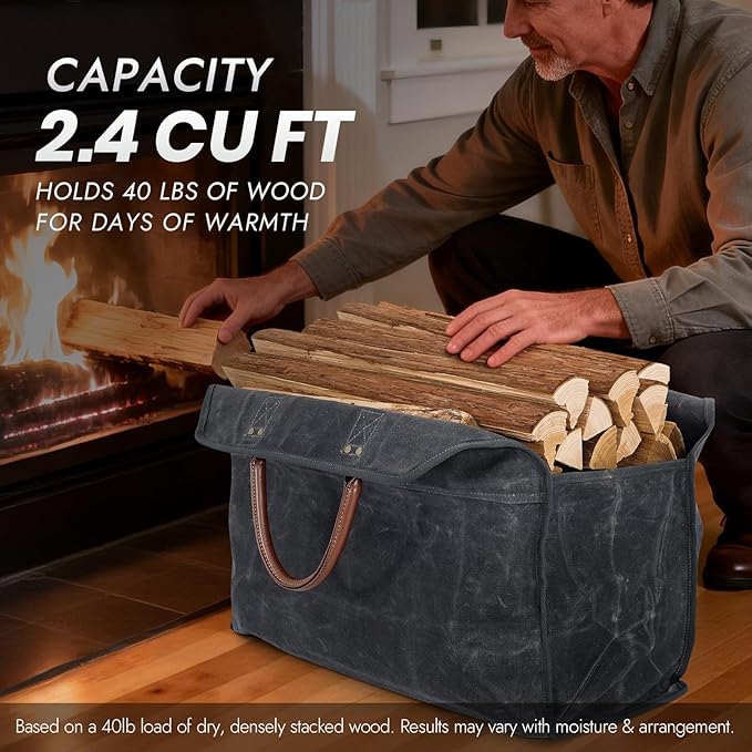 INNO STAGE Waxed Canvas Firewood Log Carrier, Extra Large Storage Tote Bag for Camping, BBQ Barbecue