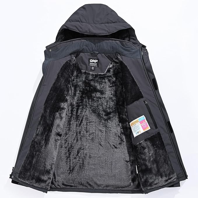 QMP Winter Jackets For Men with Hoode Ski Snow Snowboarding Waterproof Fleece Liner Coats Windproof Raincoat 6 Pockets