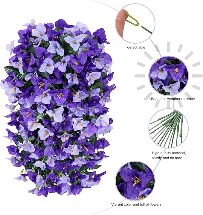 Faux Bougainvillea Artificial Flowers Plants for Outdoor Outside Spring Decoration, 2pcs Fake Silk Long Trailing Vines UV Resistant Realistic for Front Door Porch Planter Urn Patio Balcony Yard, Mix