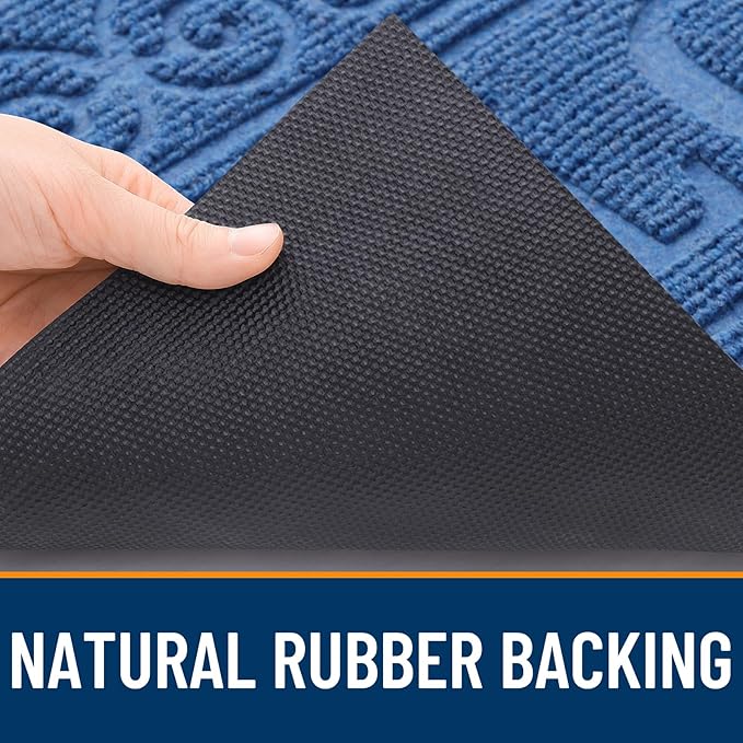 OLANLY Welcome Door Mat Indoor Outdoor Entrance, Heavy Duty Sturdy Front Door Mat, Waterproof All-Weather Doormat, Stain Resistant, Low Profile, Easy Clean Patio Entryway Mat, 36 x 24, Blue