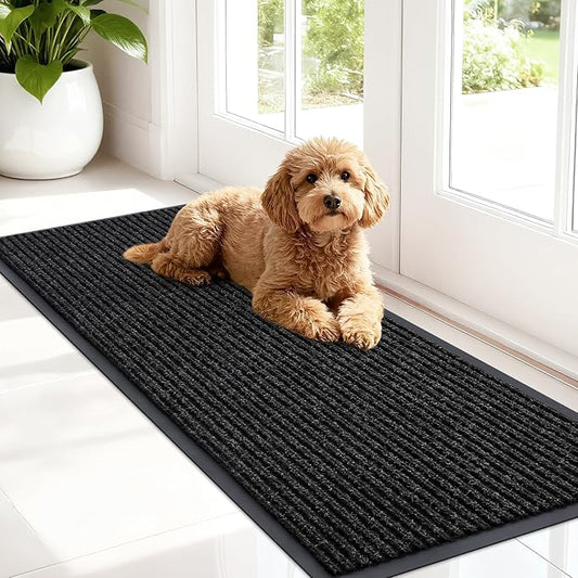 OLANLY Front Door Mat Indoor Outdoor Entrance, Waterproof Heavy Duty Doormat, Fade Resistant, Low Profile, Easy Clean Patio Porch Welcome Floor Mats for Entry, 47x17, Off-Black