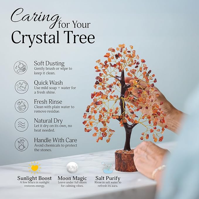 FASHIONZAADI Carnelian Healing Crystal Handmade Bonsai Tree for Positive Energy, Crystal Tree of Life Home and Office Feng Shui Decor, Good Luck, Money, Christmas Decor, Birthday Gifts for Women, Mom