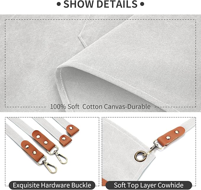 ZOMAO White Chef Aprons for Men Women with Large Pockets,Cotton Canvas Cross Back Apron,Kitchen Cooking Baking Bib Heavy Duty Adjustable Work Apron