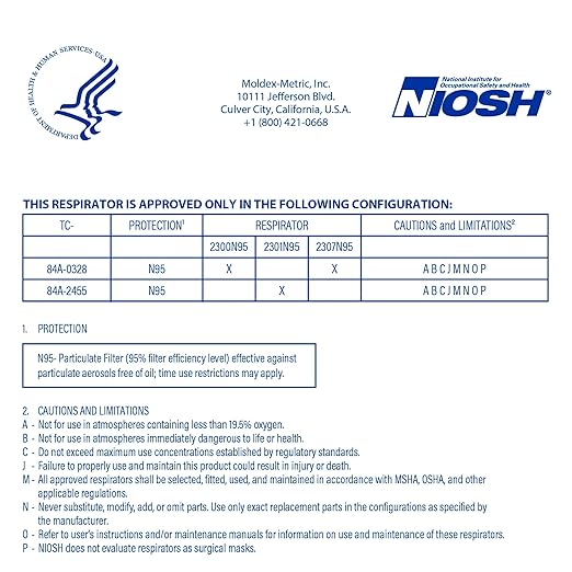 Moldex 2300N95 Disposable Particulate Respirator with Exhale Valve, Size Medium/Large, NIOSH Approved
