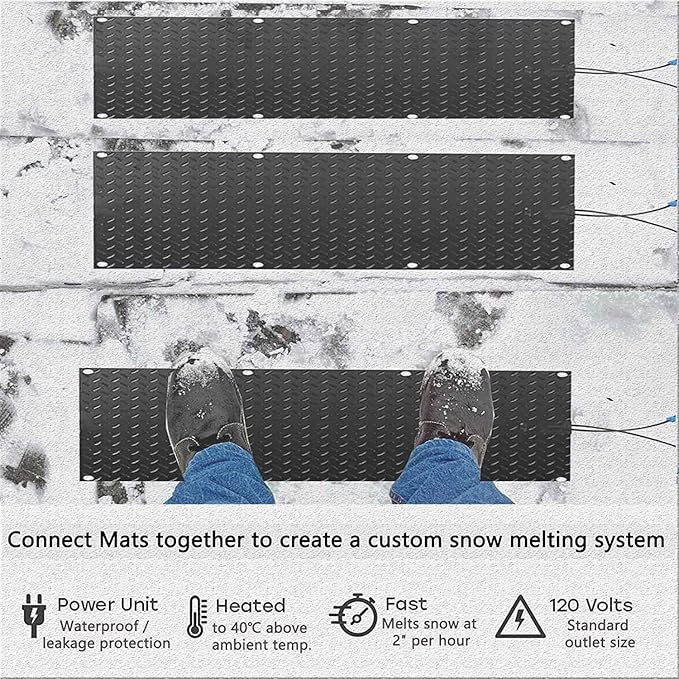 Heated Snow Melting Mats for Entrances - Outdoor Stairs- Non-Slip Winter Removal and Ice Melt Products -Heating Entrance