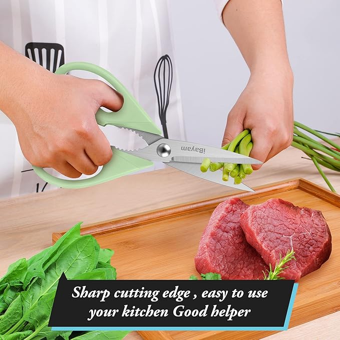 Kitchen Shears, iBayam Kitchen Scissors All Purpose Heavy Duty Meat Scissors Poultry Shears, Dishwasher Safe Food Cooking Scissor Stainless Steel Utility Scissor, 2-Pack, Light Blue, Pistachio