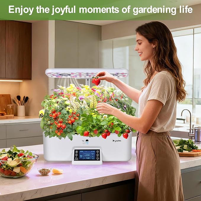 17-Pods Hydroponic Growing System with Dual Fans 24W Full-Spectrum Grow Light & Smart Control Panel for Indoor Gardening for Vegetables Herbs