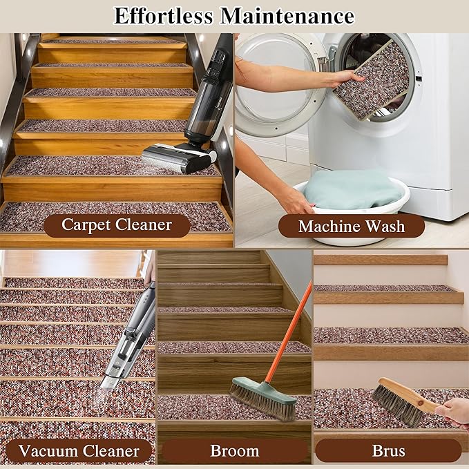 Heavyweight Extra Thick Chenille Stair Treads, Plush Pile Weaving Non-Slip Stair Carpets, Ultra-Soft Staircase Rug for Premium Home Comfort, 4 Pack 30"X8" - Monet Orange Pink