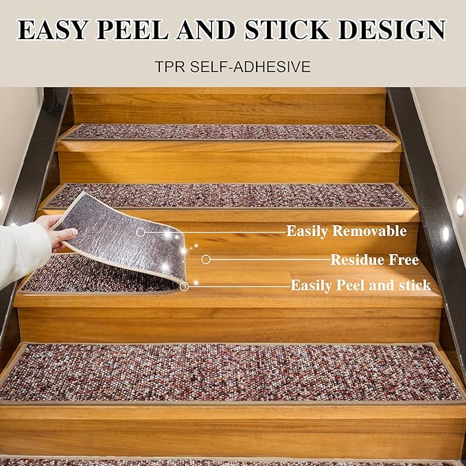 Heavyweight Extra Thick Chenille Stair Treads, Plush Pile Weaving Non-Slip Stair Carpets, Ultra-Soft Staircase Rug for Premium Home Comfort, 4 Pack 30"X8" - Monet Orange Pink